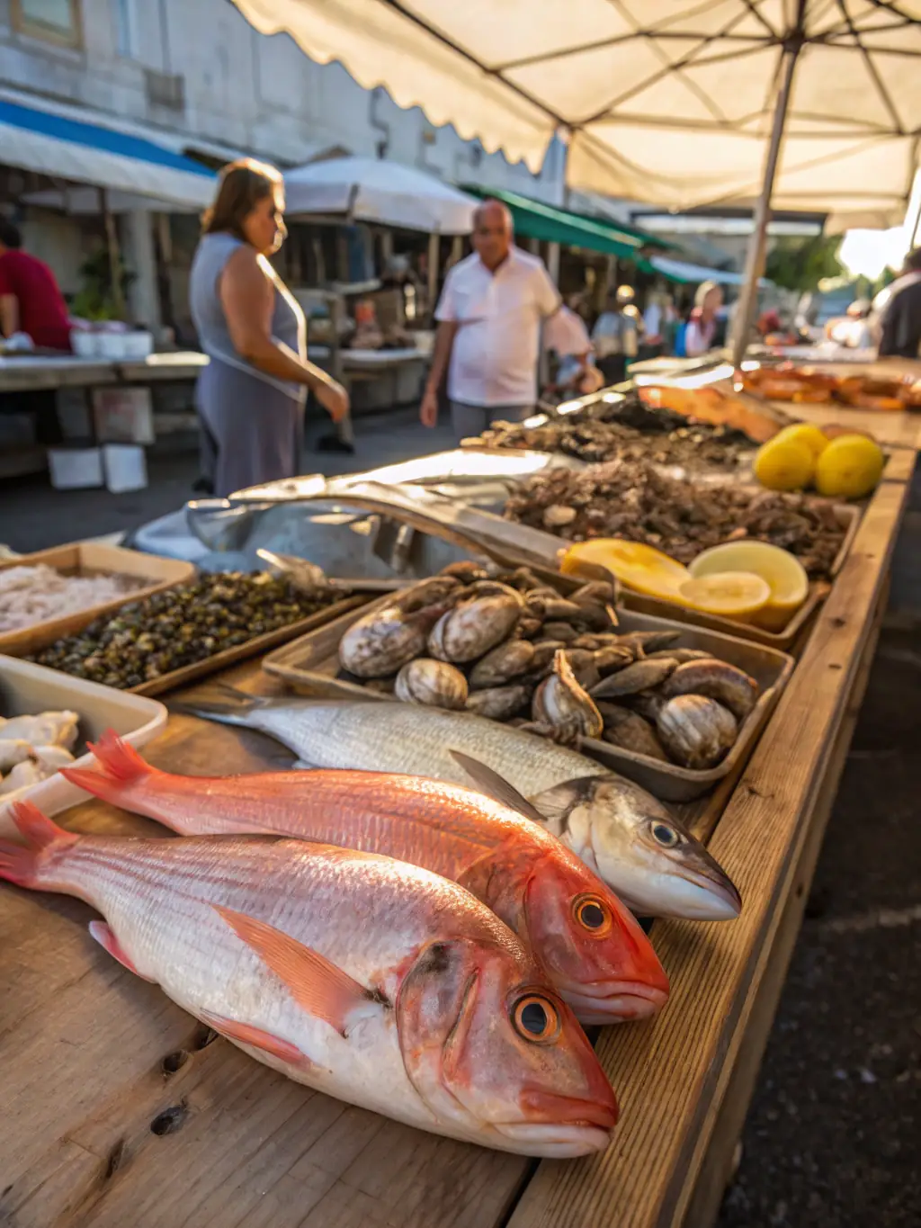 A diverse selection of Alex Fish seafood products, including tuna steaks, sardine cans, and mackerel fillets, displayed in an appealing and informative manner.