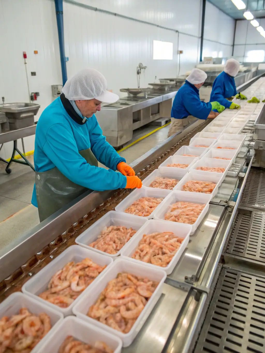 A wide shot of Alex Fish's modern processing facility, highlighting the advanced technology and equipment used to maintain product freshness and quality.